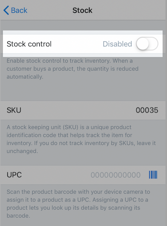 Disable the stock control