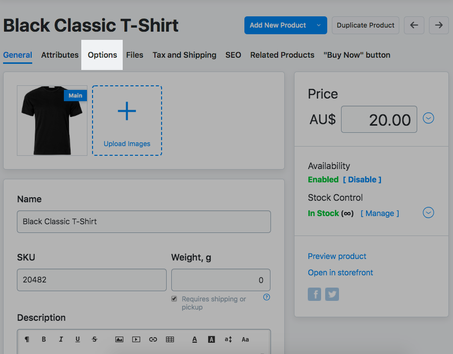 Add options in Ecwid store