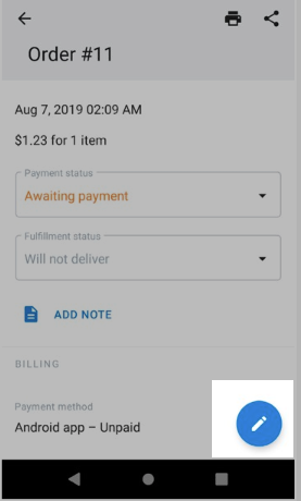 Delete orders on Ecwid Android app