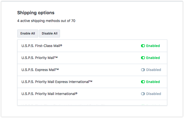 Enable shipping methods