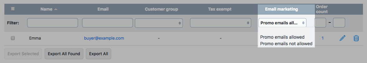 Email Marketing filter