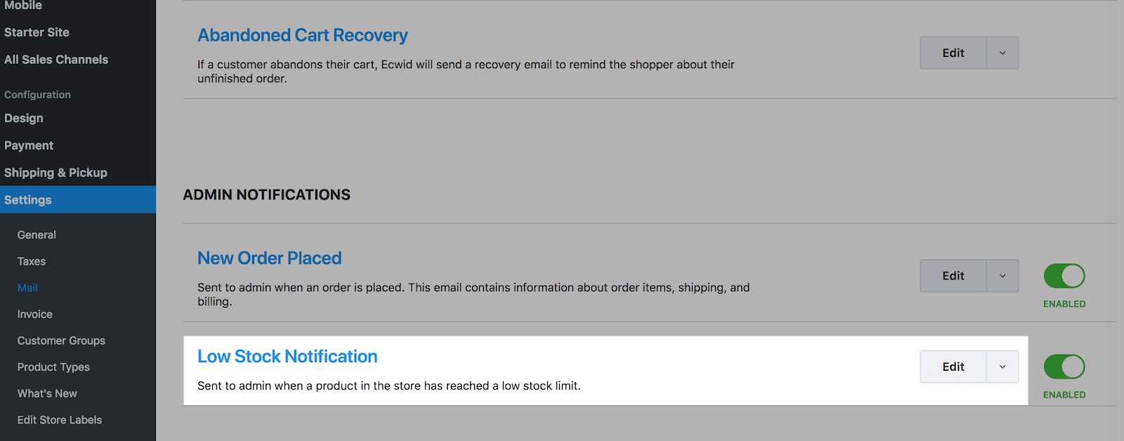 Edit the Low Stock notification template
